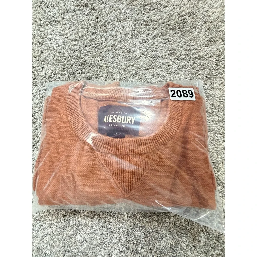 Alesbury Men Crewneck Sweater Burnt Orange Rust Long Sleeve Knit 100% Cotton Med
